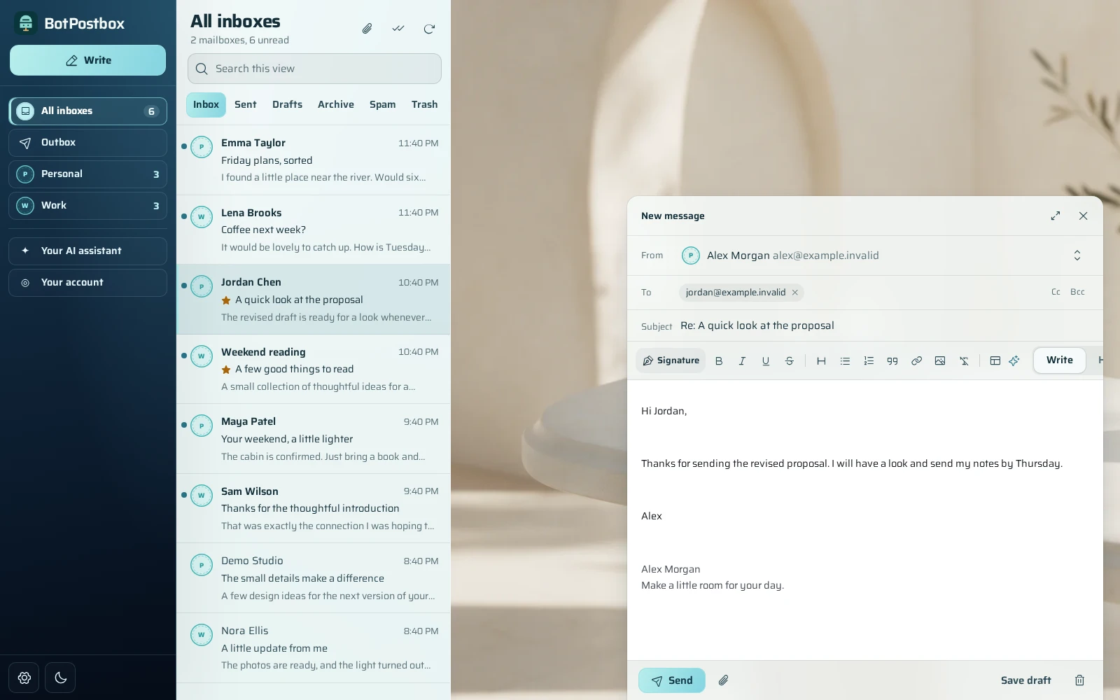 Compose a reply with a signature in BotPostbox