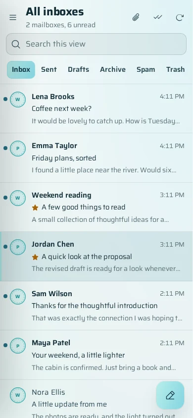 Actual BotPostbox phone inbox